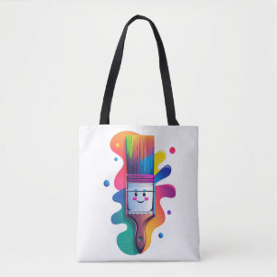 Bolsa Tote Personagem de Pincel Fofo com Tinta Colorida