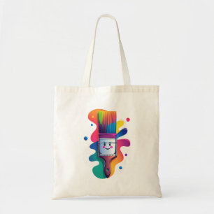 Bolsa Tote Personagem de Pincel Fofo com Tinta Colorida