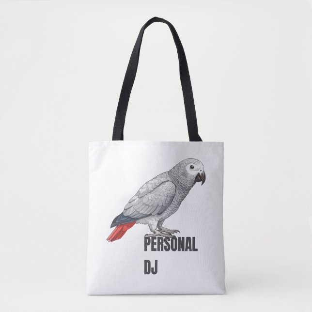 Bolsa Tote Personal DJ African Grey – Talking Parrot Design (Frente)