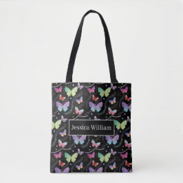 Bolsa Tote Personal Name Elegant Purple Bright Butterflies 
