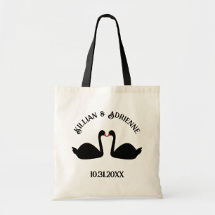 Bolsa Tote Personalização de Swans Negros Beijando Casamento 