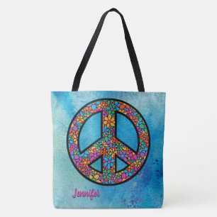 Bolsa Tote Personalização do Símbolo de Paz Boêmian Adorables