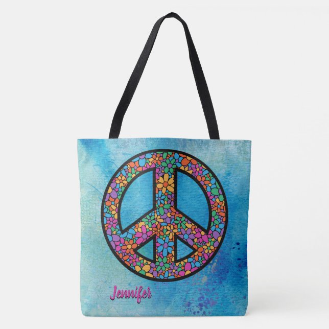 Bolsa Tote Personalização do Símbolo de Paz Boêmian Adorables (Frente)