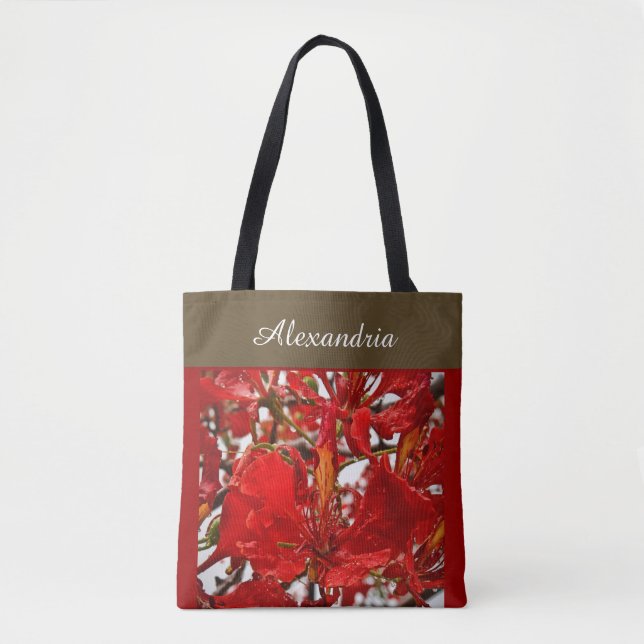 Bolsa Tote Personalização Moderna do Red Floral Elegante (Frente)