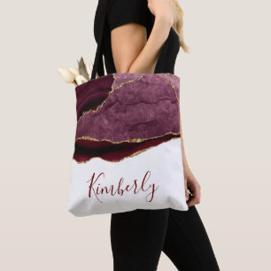 bolsa tote personalizada com ágata burgundy e dour
