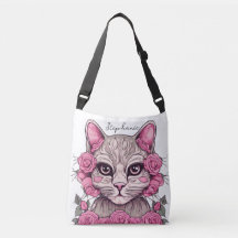 Bolsa Tote Personalizada com Gato e Rosas Rosa