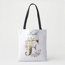 Bolsa Tote Personalizada com Letra F Floral em Dou