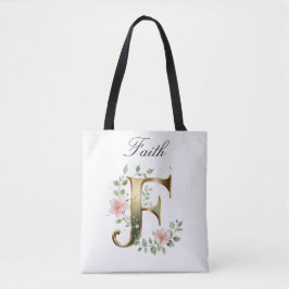 Bolsa Tote Personalizada com Letra F Floral em Dou