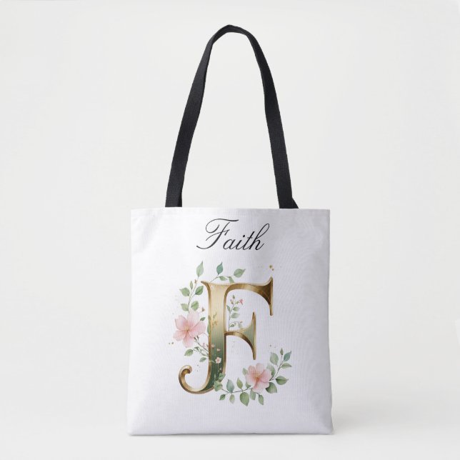 Bolsa Tote Personalizada com Letra F Floral em Dou (Frente)