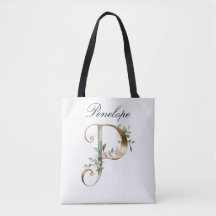Bolsa Tote Personalizada com Letra Floral a Dourad
