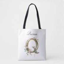Bolsa Tote Personalizada com Letra Q Floral em Dou