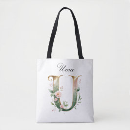 Bolsa Tote Personalizada com Letra U Floral em Dou