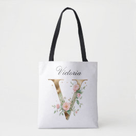 Bolsa Tote Personalizada com Letra V Floral em Our