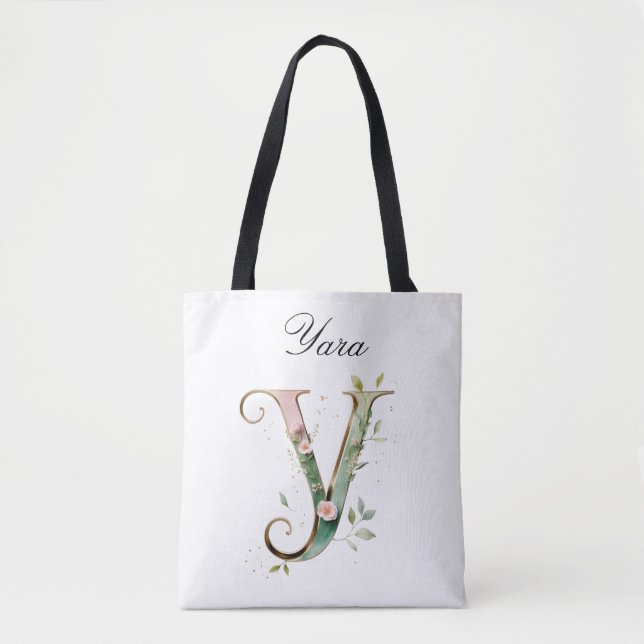 Bolsa Tote Personalizada com Letra Y Floral em Dou (Frente)