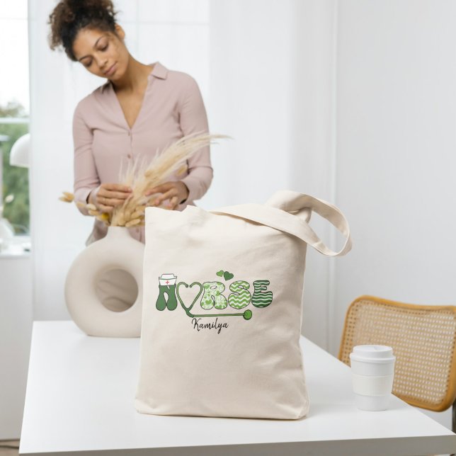 Bolsa Tote Personalizada com Nome da Enfermeira |  (Personalized Nurse Name Tote Bag | Holiday Nurse Gift )