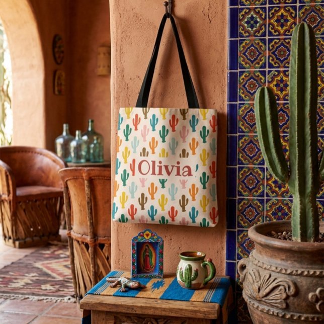Bolsa Tote Personalizada com Padrão Colorido de Ca (Criador carregado)
