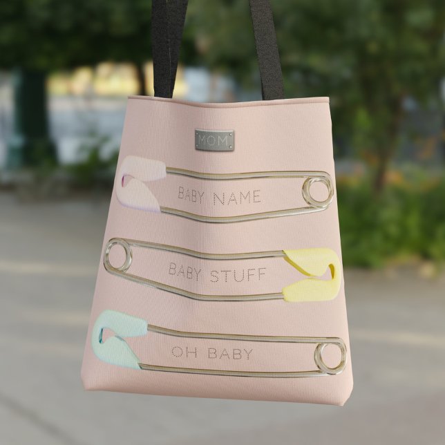 Bolsa Tote Personalizada de Alfinetes de Fralda pa (Just add your initials and baby name to this cute pink diaper pin tote bag)