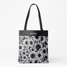 bolsa tote personalizada de girassóis preto e bran