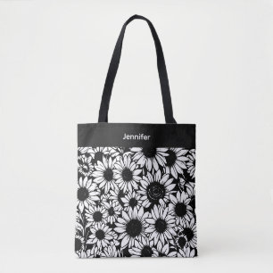 bolsa tote personalizada de girassóis preto e bran