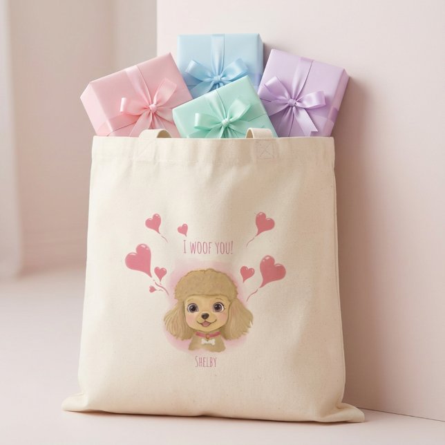Bolsa Tote Personalizada de Poodle com Nome do Cac (Criador carregado)