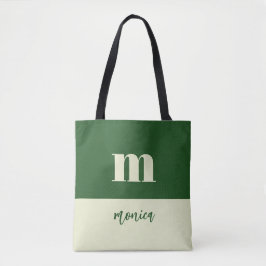Bolsa tote personalizada inicial branca e verde