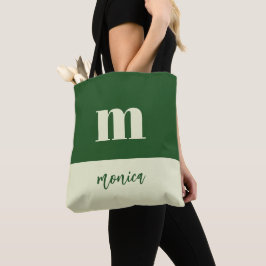 Bolsa tote personalizada inicial branca e verde