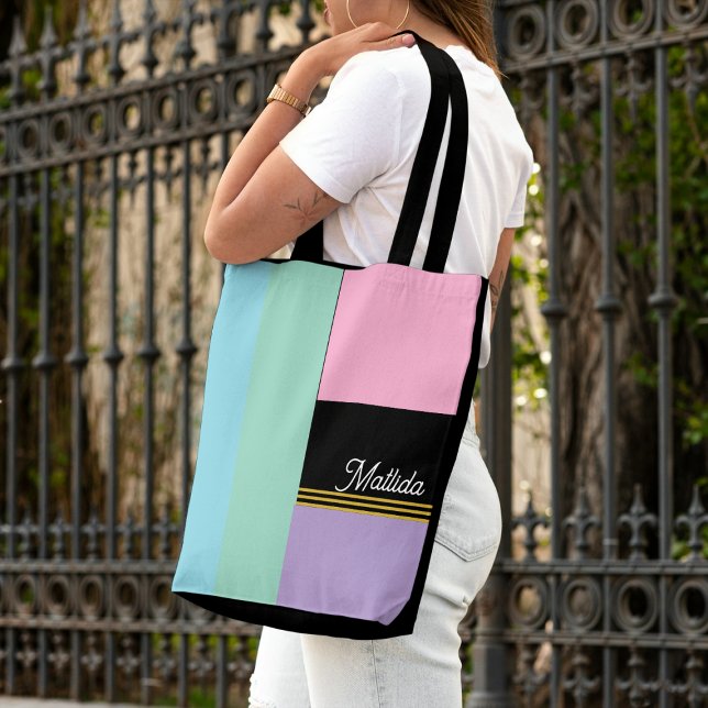 Bolsa tote personalizada listrada pastel multicolo (Criador carregado)