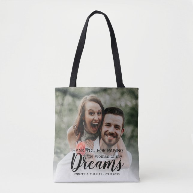 Bolsa Tote Personalizada Mãe da Noiva Obrigado Casamento Foto (Frente)