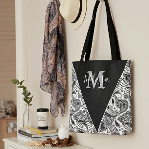 Bolsa tote personalizada preto e branco paisley