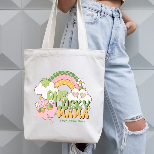 Bolsa Tote Personalizada Uma Mãe Sortuda Groovy Arco-íris (Criador carregado)