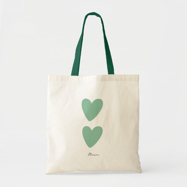 Bolsa Tote Personalizada Verde Espuma do Mar Coraç (Frente)