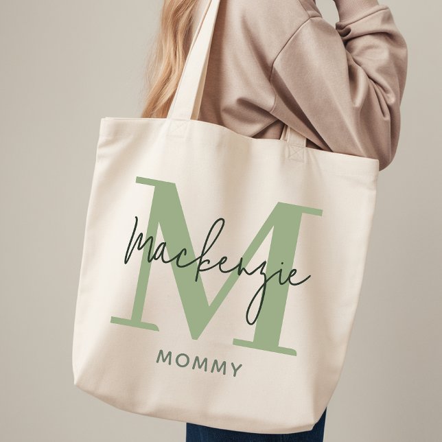 Bolsa Tote Personalizada Verde Salvia Presente par (Personalized Tote Bag Sage Green Gift for Mom, Sage Green Modern Tote Bag Personalized Wedding Gift)
