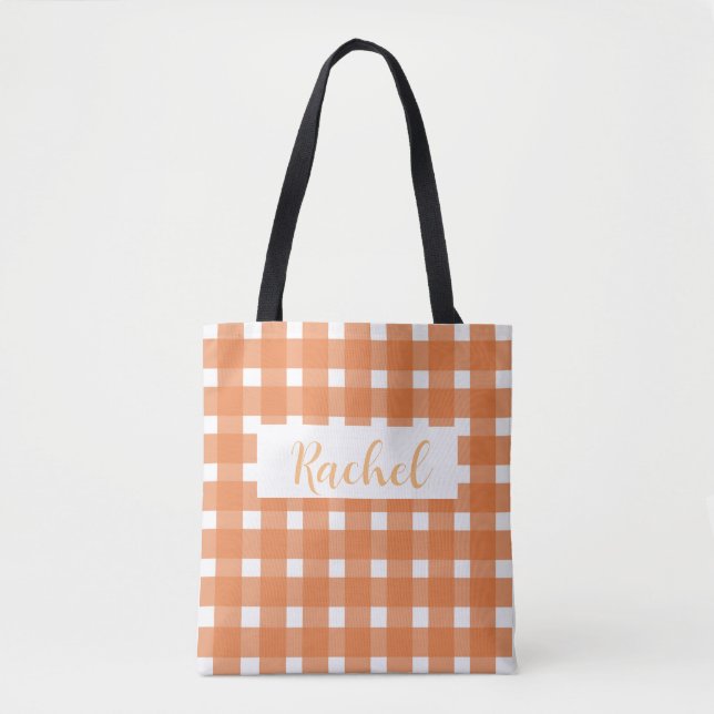 Bolsa Tote Personalizada Xadrez Laranja Branco (Frente)