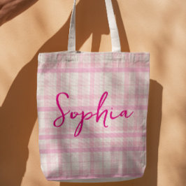 Bolsa Tote Personalizada Xadrez Rosa Nome