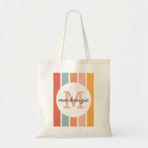 Bolsa Tote Personalizadas Listras Coloridas Retro Monogramada