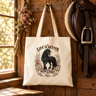 Bolsa Tote Personalizado Bashkir Curly Americano Preto Floral