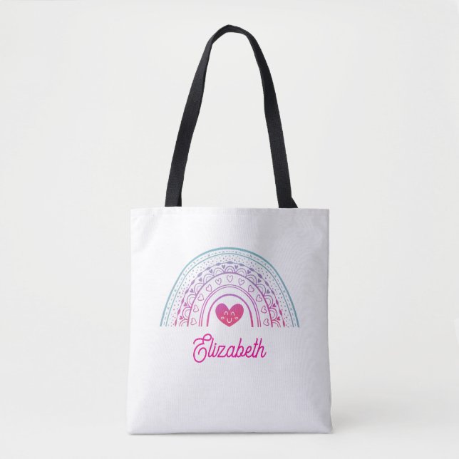 Bolsa Tote Personalizado Boho Arco-íris Colorido Fofo (Frente)