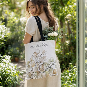 Bolsa Tote Personalizado Boho Lunaria Aquarela Botânico Flora