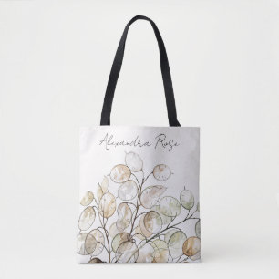 Bolsa Tote Personalizado Boho Lunaria Aquarela Botânico Flora