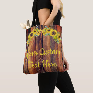 Bolsa Tote Personalizado de Madeira Rústica com Girassóis e V