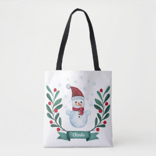 Bolsa Tote Personalizado de Neve de Aquarela de Natal