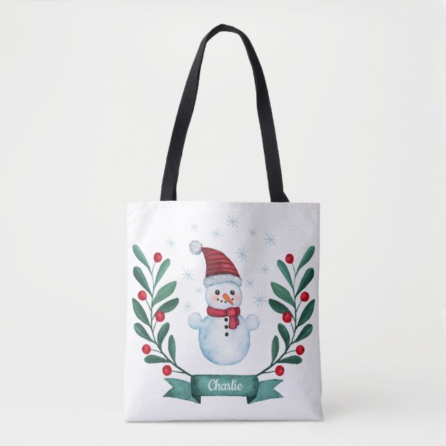 Bolsa Tote Personalizado de Neve de Aquarela de Natal (Frente)