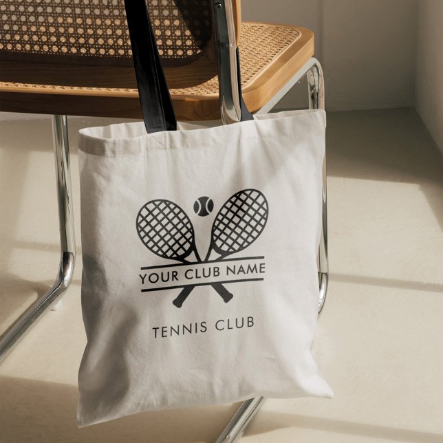 Bolsa Tote Personalizado de Swap Preto para Equipe de Nomes d (Modern Tennis Club Membership Keepsake Custom Tote Bag with Black Handles)
