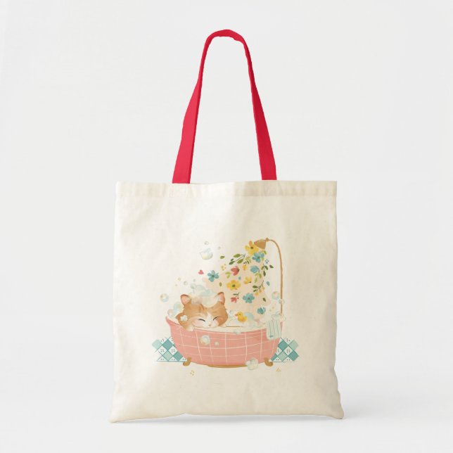 Bolsa Tote [Personalizado] Dia de Gato - Banheira de Flor de  (Frente)