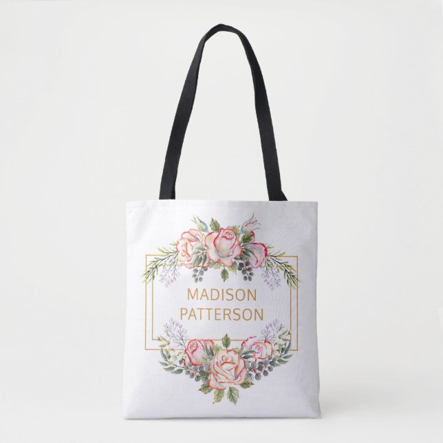 Bolsa Tote Personalizado Elegante Aguarela Floral Feminino Ch (Frente)