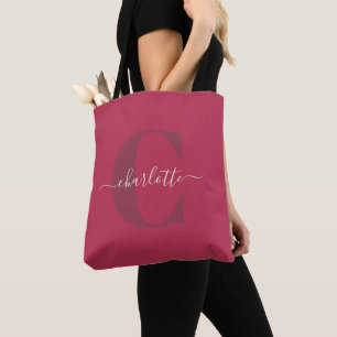 Bolsa Tote Personalizado Estiloso Monograma Nome Magenta Verm