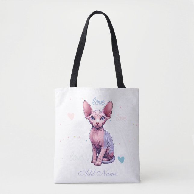 Bolsa Tote Personalizado Gato Sphynx do Cute Fotográfico de N (Frente)