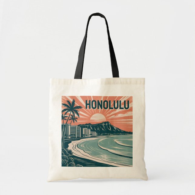 Bolsa Tote Personalizado Honolulu Waikiki Diamond Head Viagem (Frente)