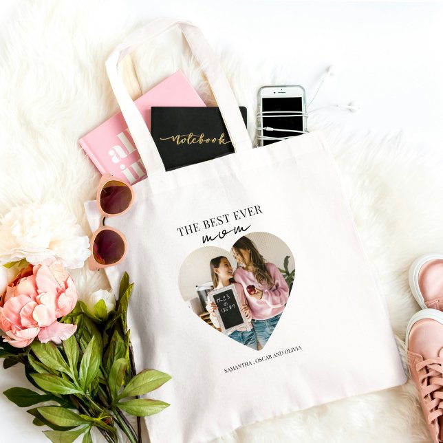 Bolsa Tote Personalizado Melhor Mãe do Mundo Coração Foto  (Criador carregado)