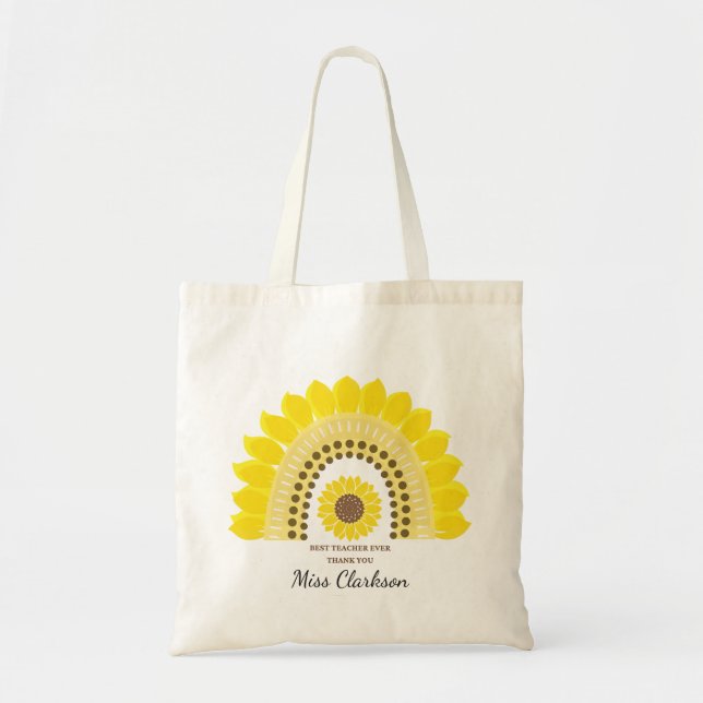 Bolsa Tote Personalizado Moderno Arco-Íris Obrigado Professor (Frente)
